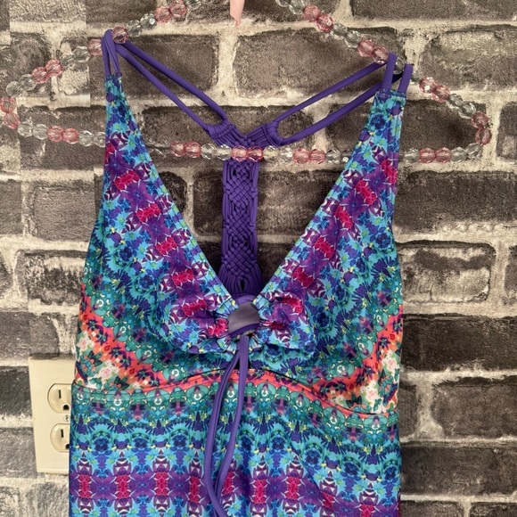 PrAna One Piece Swimsuit INEZ Aquabloom Purple Macrame UPF 50 - Picture 4 of 15